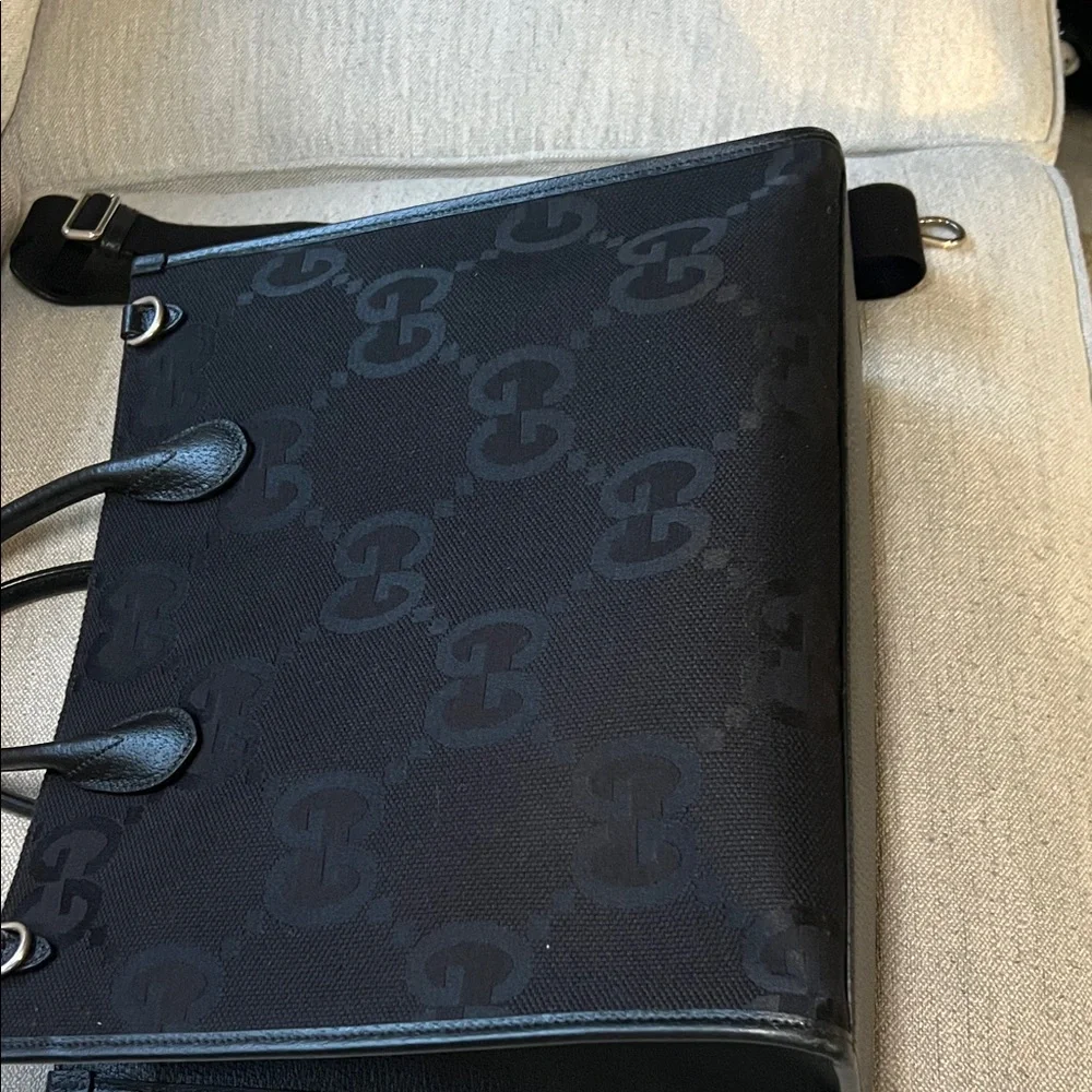 Gucci Black GG Jacquard Tote with Leather Handles